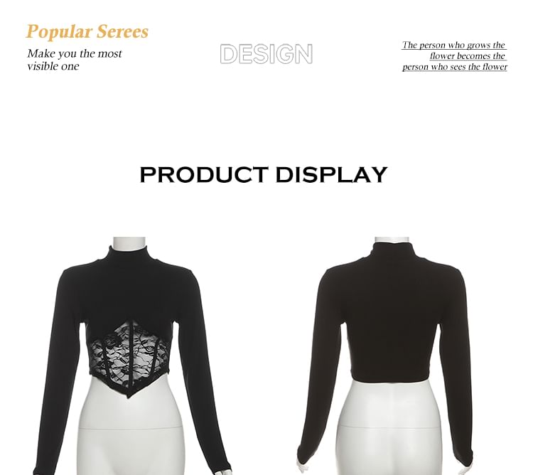 Mock Neck Asymmetrical Lace Crop Top and Ruched Fishtail Skirt