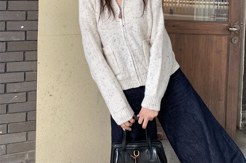 Crew Neck Zip-Up Cardigan
