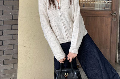 Crew Neck Zip-Up Cardigan