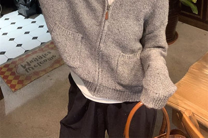 Crew Neck Zip-Up Cardigan