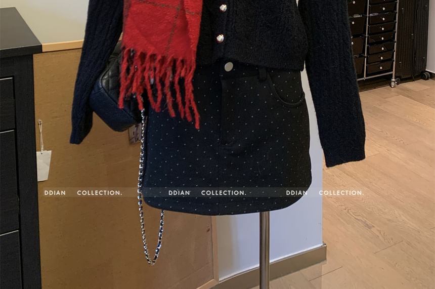 V-Neck Cable Knit Button-Up Crop Cardigan