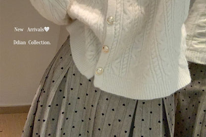 V-Neck Cable Knit Button-Up Crop Cardigan