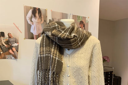V-Neck Cable Knit Button-Up Crop Cardigan