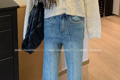 V-Neck Cable Knit Button-Up Crop Cardigan