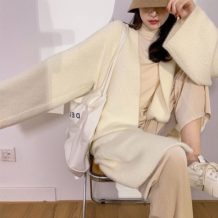 Plain Open Front Long Cardigan