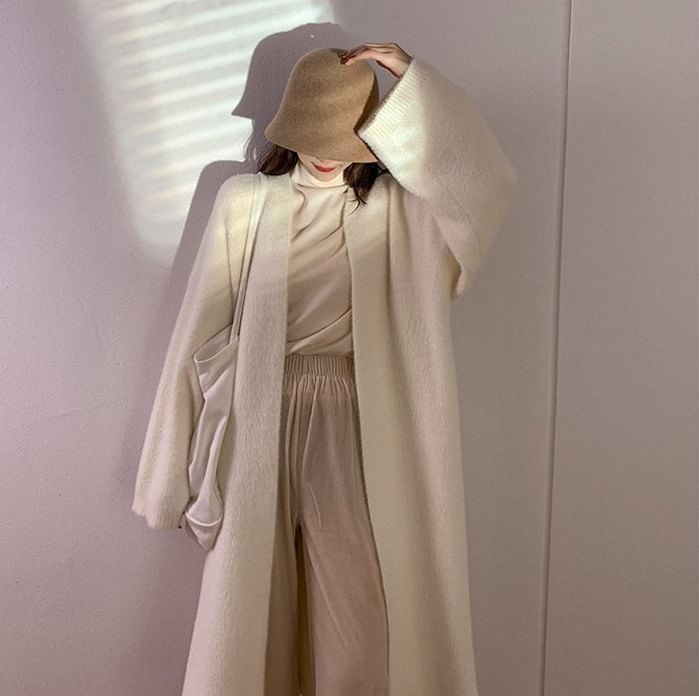Plain Open Front Long Cardigan