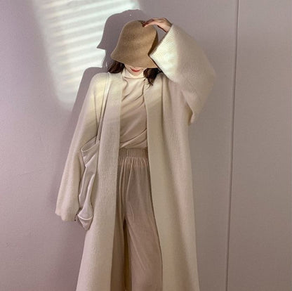 Plain Open Front Long Cardigan