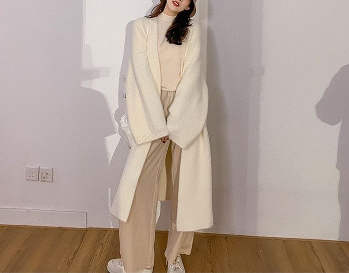 Plain Open Front Long Cardigan