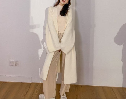 Plain Open Front Long Cardigan