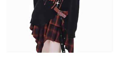 Asymmetric Ruffle Plaid Mini Skirt with High Rise