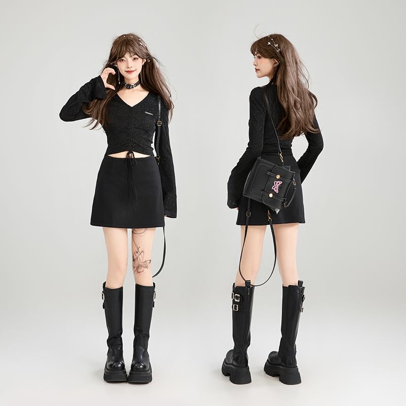 Plain Mini A-Line Skirt with High Waist