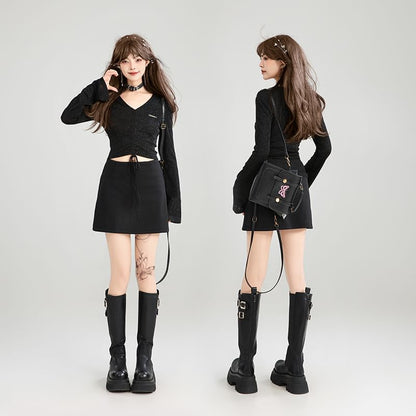 Plain Mini A-Line Skirt with High Waist