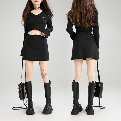 Plain Mini A-Line Skirt with High Waist