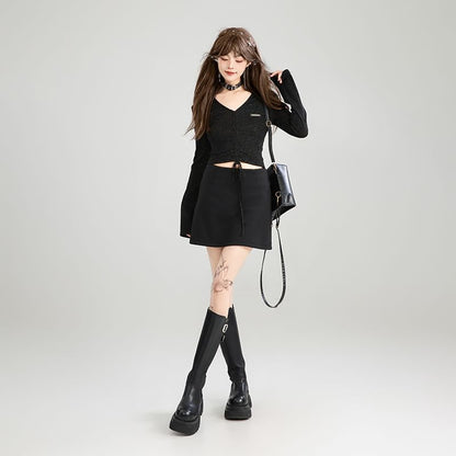 Plain Mini A-Line Skirt with High Waist