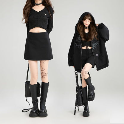 Plain Mini A-Line Skirt with High Waist