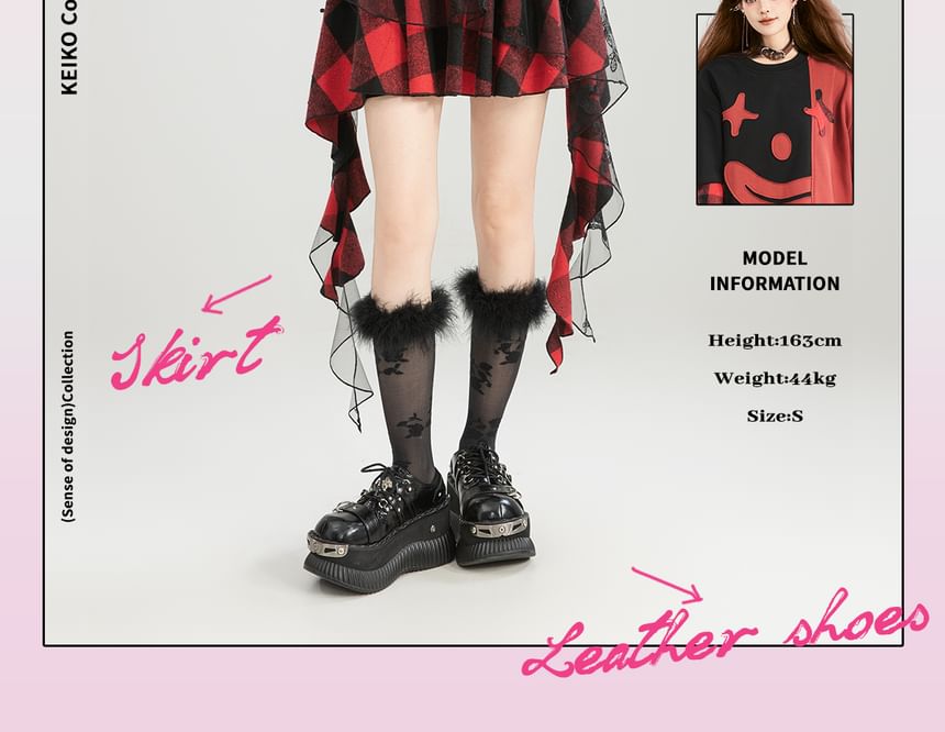 Asymmetric Plaid Mini Skirt with High Waist