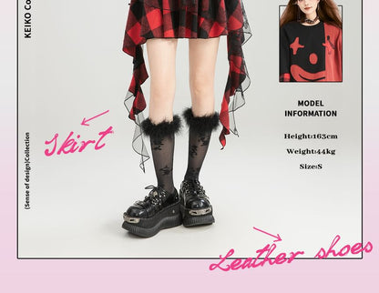 Asymmetric Plaid Mini Skirt with High Waist