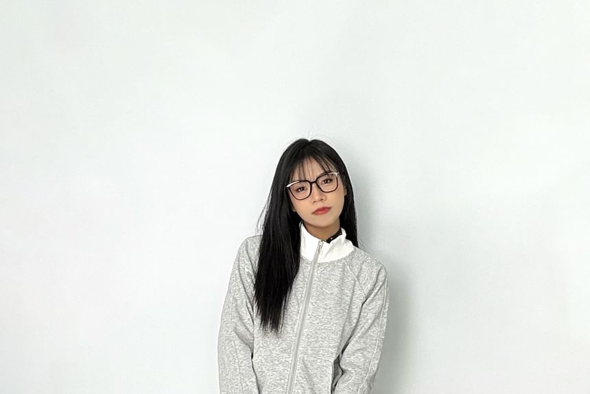 Stand Collar Jacket and Pleated Mini Skirt Set with Zip