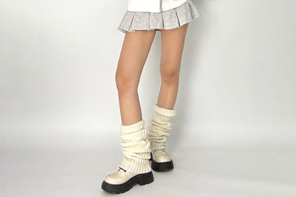 Stand Collar Jacket and Pleated Mini Skirt Set with Zip