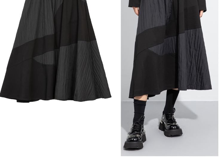 Plain Panel Midi Skirt with Elastic Waist