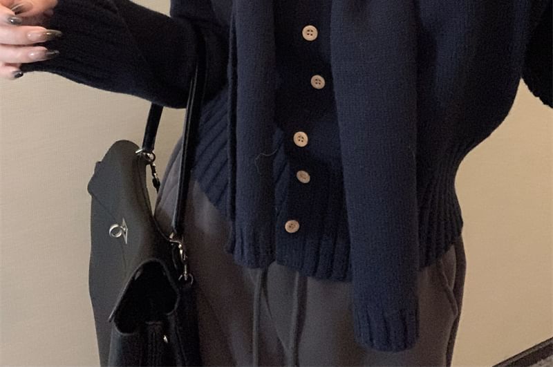 Plain Long Sleeve Cardigan & Shawl Set