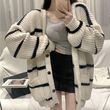 Striped V-Neck Cardigan