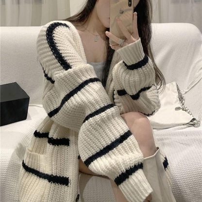 Striped V-Neck Cardigan