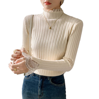Elongated Sleeve Mock Collar Sheer Panel Snug Pullover
