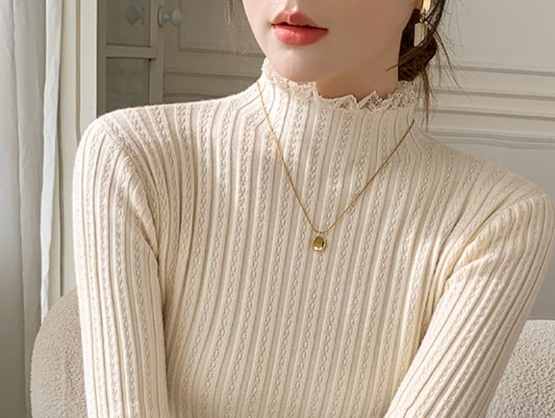 Elongated Sleeve Mock Collar Sheer Panel Snug Pullover