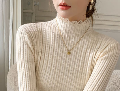 Elongated Sleeve Mock Collar Sheer Panel Snug Pullover