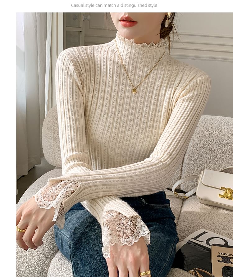 Elongated Sleeve Mock Collar Sheer Panel Snug Pullover