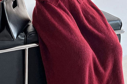Ribbed Cardigan and Knit Maxi Skirt Set with Stand Collar