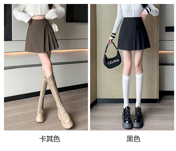 Asymmetric Pleated Mini Skirt with High Waist