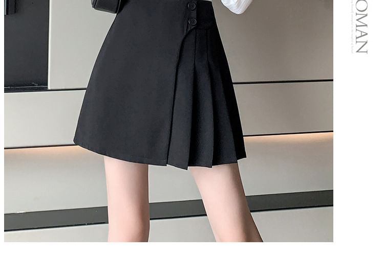 Asymmetric Pleated Mini Skirt with High Waist