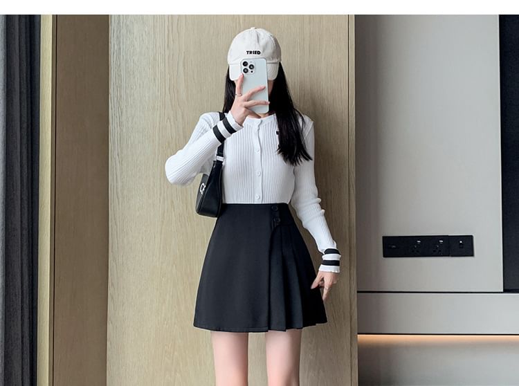 Asymmetric Pleated Mini Skirt with High Waist