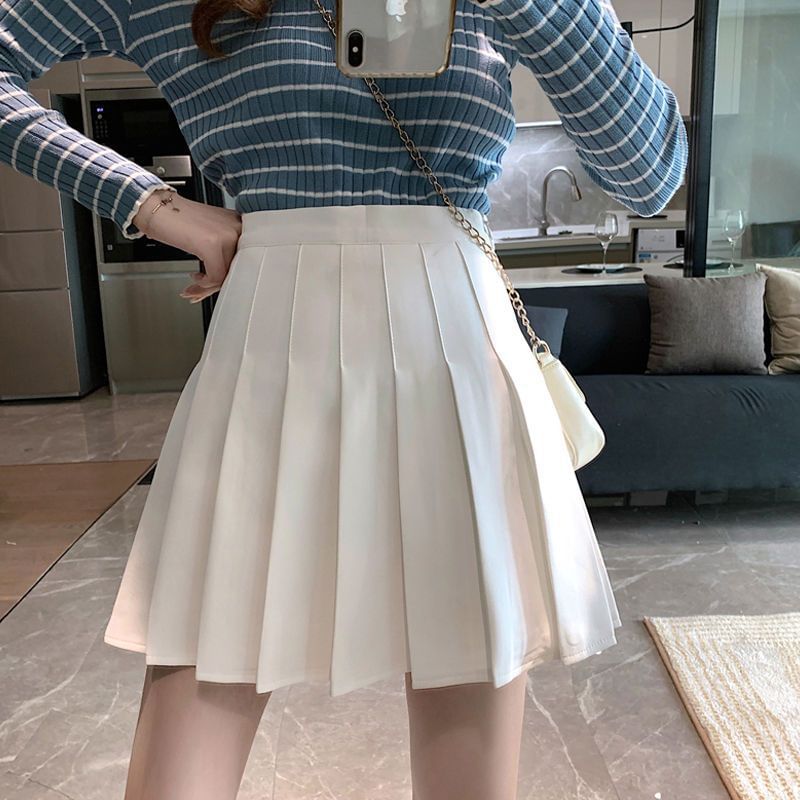 Plain Pleated Mini Skirt with High Rise