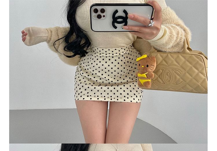 Polka Dot Mini Pencil Skirt with High Waist