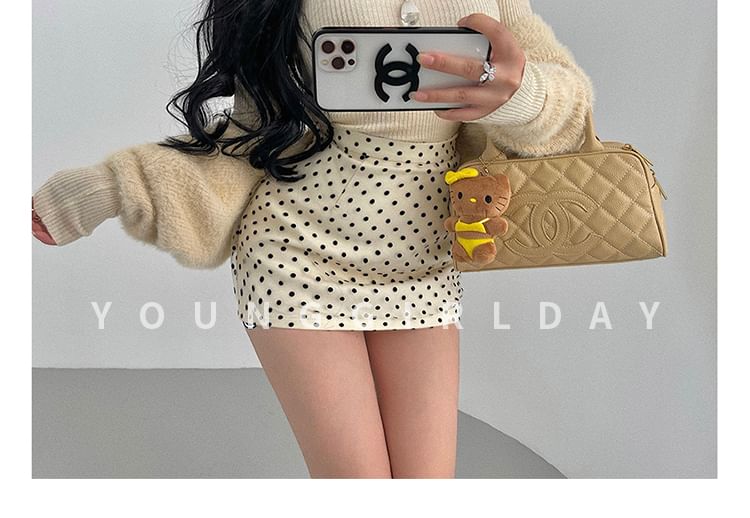 Polka Dot Mini Pencil Skirt with High Waist