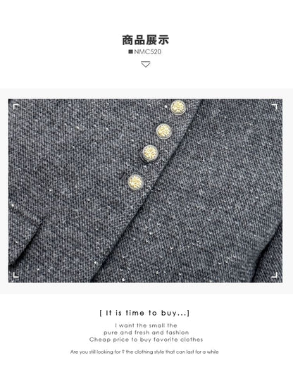 Tweed Blazer & Slit Midi Skirt Ensemble