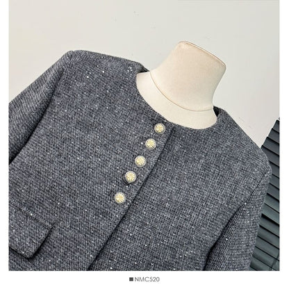 Tweed Blazer & Slit Midi Skirt Ensemble