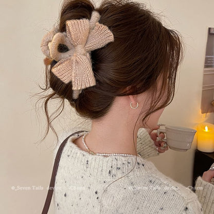 Acrylic Bow Hair Knit Clip Claw