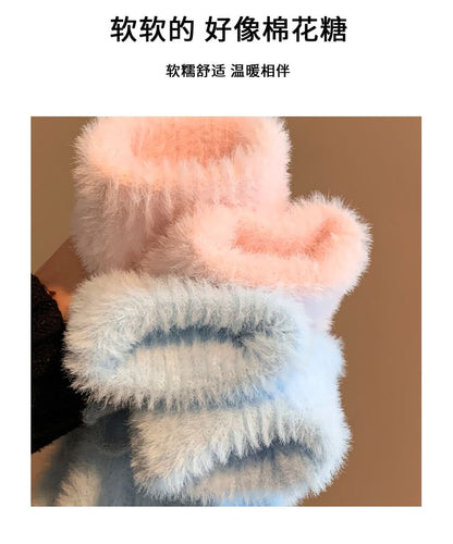 Bow Gloves Fluffy Knit