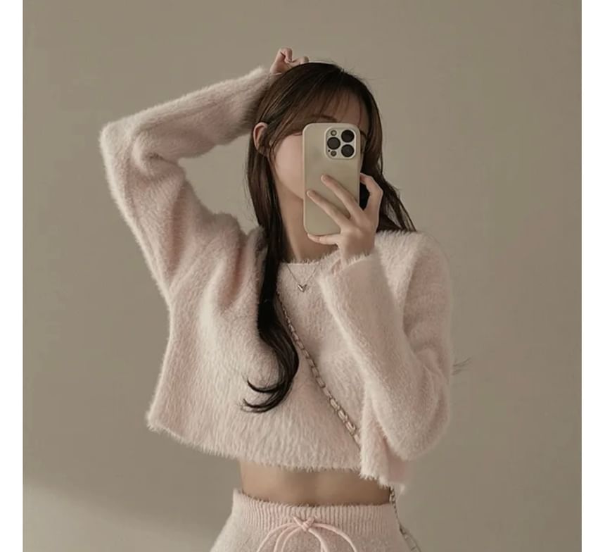 Boat Neck Crop Sweater and Knit Midi Pencil Skirt Set