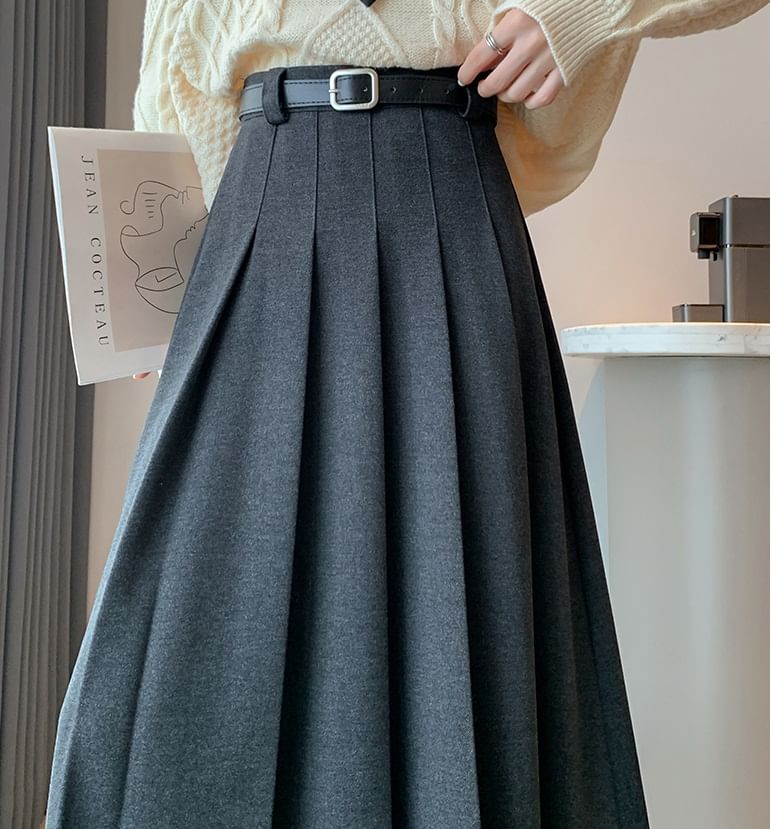 Accordion Pleated Midi Skirt with High Waist