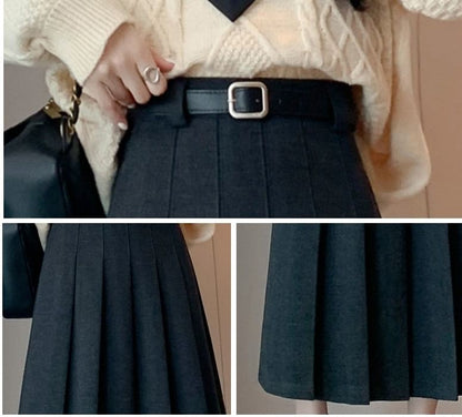 Accordion Pleated Midi Skirt with High Waist