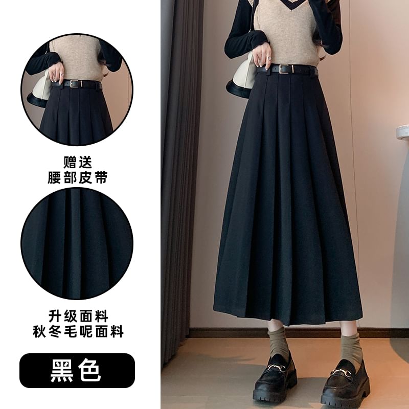 Accordion Pleated Midi Skirt with High Waist