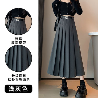Accordion Pleated Midi Skirt with High Waist
