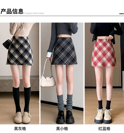 Plaid Pleated Mini Skirt with High Waist