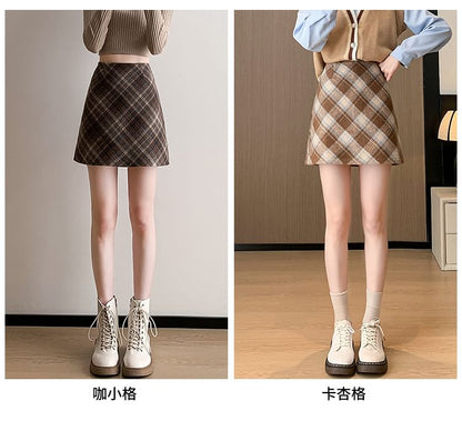 Plaid Pleated Mini Skirt with High Waist