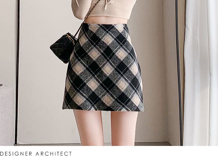 Plaid Pleated Mini Skirt with High Waist
